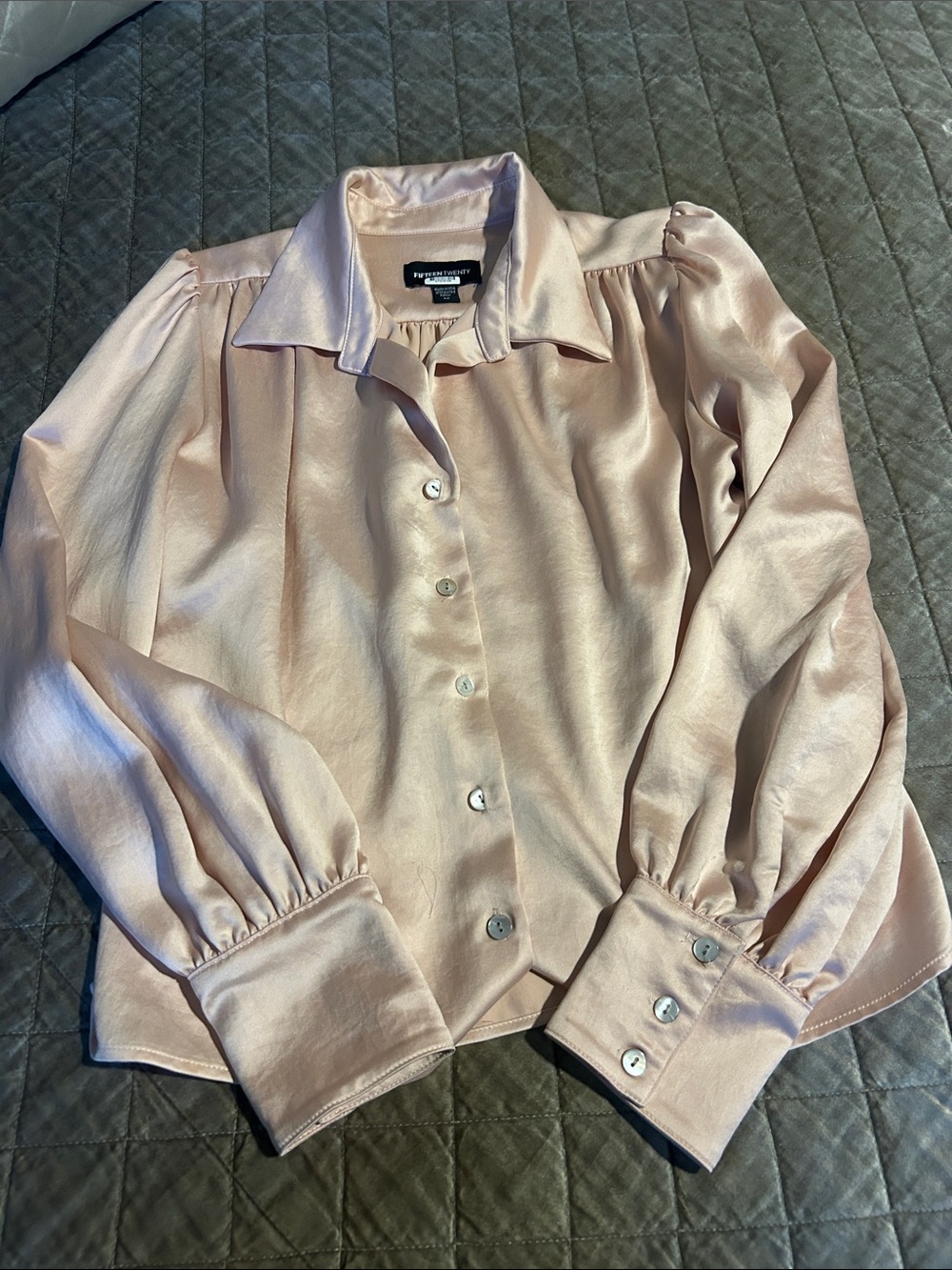 Fifteen Twenty Pale Blush Satin Button-Up Blouse